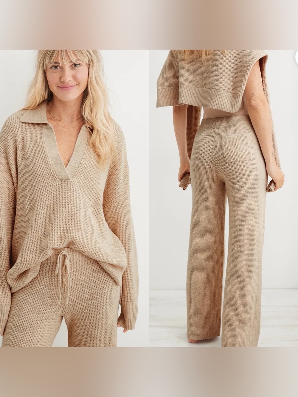 aerie waffle knit sweater lounge set